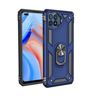 Oppo Reno 4 Lite Kılıf Yüzüklü Tank Zırhlı Mıknatıslı Standlı Silikon Kapak (Mavi)