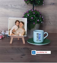 Babaya Hediye Fotoğraflı Dekoratif Taş, Ahşap Altlıklı Türk Kahvesi Fincanı Hediye (Model 9)