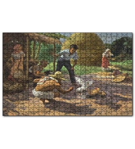 Cakapuzzle Horoz Dövüştüren Köylüler Saman Yığınları Puzzle Yapboz MDF (Ahşap) (255 Parça)