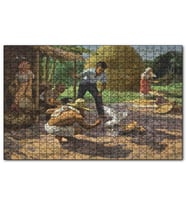 Cakapuzzle Horoz Dövüştüren Köylüler Saman Yığınları Puzzle Yapboz MDF (Ahşap) (255 Parça)