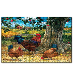 Cakapuzzle Tavuk Horoz Elma Ağacı Ev Manzarası Görseli  Puzzle Yapboz MDF (Ahşap) (1000 Parça)