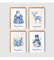 Mavi Desen Yeniyıl Kartları 8’li Set, Lüks Noel Kartları, Mutlu Yıllar Kartı, Tebrik Kartları