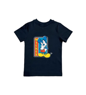 Mickey Mouse baskılı pamuklu penye kumaş yazlık çocuk tişört (Siyah)