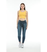 Süperlife Kadın Crop Örme Slim Fit  Atlet-Tişort  SPR21Y12 (Sarı)