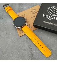 vagave Huawei Watch GT / GT2 / GT2e / GT2pro GT3 / GT3pro 46mm İsme Özel Deri Kordon 8 Renk (Sarı)