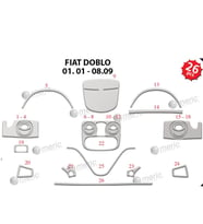Meriç® Fiat Doblo Ön Torpido Kaplama Maun 26 Parça 2001-2009 (Alüminyum)