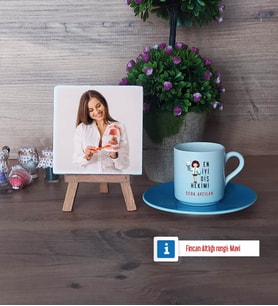 En İyi Diş Hekimi Fotoğraflı Dekoratif Taş, Ahşap Altlıklı Türk Kahvesi Fincanı Hediye (Model 5)