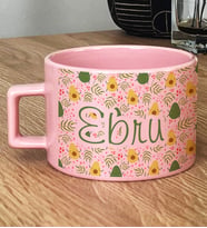 Kişiye Özel İsme Özel Hediye Pastel Fincan Avokado Desenli Meyveli (Pembe)