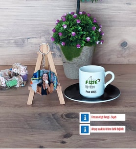 Fizik Öğretmeni Türk Kahvesi Fincanı Ahşap Altlıklı ve Fotoğraflı Ahşap Anahtarlık Hediye Öğretmenler Günü Hediyesi (Model 7)