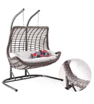 Capri Swing Cunda Çiftli Rattan Bahçe Salıncağı  Balkon Salıncağı  (Gri)