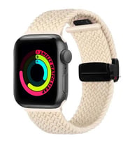 Sneezy Apple Watch 38-40-41mm İle Uyumlu FiberLink Manyetik Tokalı Kumaş Örgü Kordon (Bej)