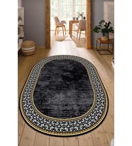 Dijital Baskılı Kaymaz Taban Yıkanabilir Oval Salon Halısı Mutfak Halısı Yolluk NDO-HT-1376 (Siyah-Gold)