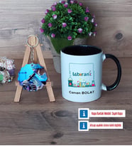 Laborant Kupa Bardak Beyaz ve Fotoğraflı Ahşap Anahtarlık Hediye (Model 11)