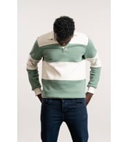 FBI Polo Yaka Kalın Çizgili 3 İplik İçi Şardonlu Slimfit Sweatshirt (Mint Yeşili)