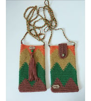 Çok Renkli Örgü Telefon Çantaları , Handmade Wayuu Telefon Kılıfı,  El yapımı Telefonluk (HAKI-KAHVE)