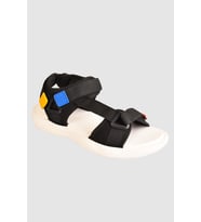 Unisex Step Renkli Cırtlı Rahat Düz Taban Spor Sandalet (Siyah)