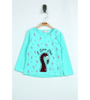 Toontoy Kız Bebek Flamingo Nakışlı T-Shirt (Mint Yeşili)