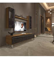 Decoraktiv Eko 7 Mdf Std Krom Ayaklı Tv Ünitesi Tv Sehpası (Pera-Siyah Mermer)