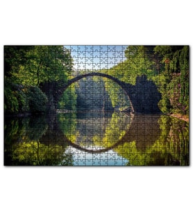 Cakapuzzle Ormandaki Kavisli Köprü ve Sudaki Aksi  Puzzle Yapboz MDF (Ahşap) (500 Parça)