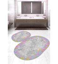 Dijital Baskılı Kaymaz Taban Yıkanabilir Oval 2'li Klozet Takımı Banyo Paspası NOKZ-SD-141 (Pembe)