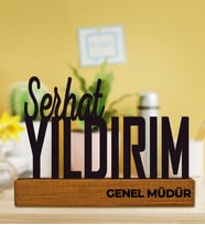 eJOYA Kişiye Özel Tasarım Doğal Ağaç Masaüstü İsimlik 111054 (Mavi)