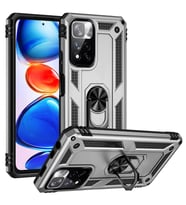 Xiaomi Redmi Note 11 Pro Plus 5G Uyumlu Kılıf Standlı Manyetik Yüzüklü Military Magnetic Ring Polycarbonate and TPU Case (Gri)