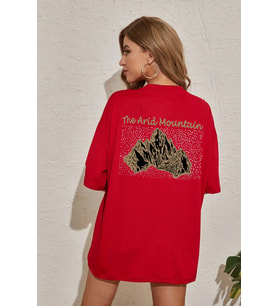 Unisex Arid Mountain Baskılı T-shirt (Kırmızı)