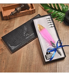 Retro Tüy Dolma Kalem Seti Doğum Günü Yaratıcı Hediye Renkli Tüyler Daldırma Su Kalem Seti High-End (Pembe)