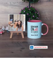 Kız Kardeş Fotoğraflı Dekoratif Taş, Kupa Bardak Beyaz Hediye (Model 6)