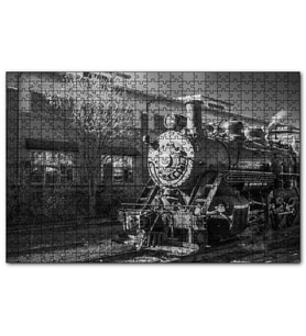 Cakapuzzle İstasyon ve Buharlı Tren Siyah Beyaz  Puzzle Yapboz MDF (Ahşap) (500 Parça)