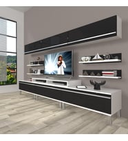 Decoraktiv Ekoflex 8y Mdf Krom Ayaklı Tv Ünitesi Tv Sehpası (Beyaz-Siyah)