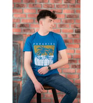 FBI JEANS DESENLİ SLİMFİT PAMUKLU ERKEK T-SHİRT (Saks)