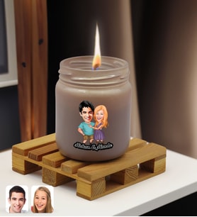 BK Gift Kişiye Özel DTF Sevgili Karikatürlü Renkli Cam Kavanozda Kokulu Mum-1(13 Renk Seçeneği), Sevgiliye Hediye, Doğum Günü Hediyesi (Gri)