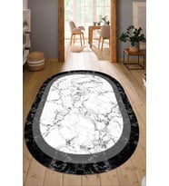 Dijital Baskılı Kaymaz Taban Yıkanabilir Oval Salon Halısı Mutfak Halısı Yolluk NDO-HT-806 (Gri)