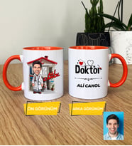 Kişiye Özel Karikatürlü Doktor Hediye Kupa Bardak Doktora Tıp Bayramı Hediyesi (Turuncu)
