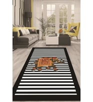 Dijital Kaymaz Taban Yıkanabilir Modern Renkli Salon Halısı Mutfak Halısı Yolluk ND-HT-606 (Siyah)