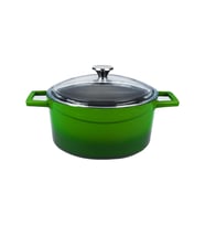 Lava Döküm Yuvarlak Tencere Cam kapaklı. Glaze Çap(Ø)28cm. (Yeşil)