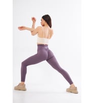 Kalçası Büzgülü Premium Fitilli  Ekstra Push Up Yüksek Bel Esnek ve Toparlayıcı Spor Tayt (Eflatun)