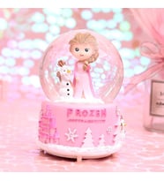 Frozen Temalı Orta Boy Işıklı Müzikli Kar Küresi (Pembe)