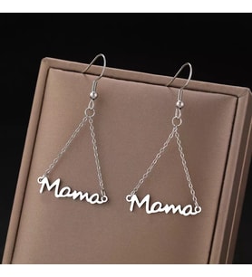 Kişiye Özel 925 Ayar Gümüş Zincir Tasarım Mama Küpe (Gümüş)