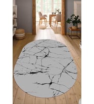 Dijital Baskılı Kaymaz Taban Yıkanabilir Oval Salon Halısı Mutfak Halısı Yolluk NDO-HT-417 (Gri)