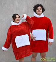 Welsoft Peluş Polar Giyilebilir Battaniye Pijama (Kırmızı - Beyaz) (Kırmızı-Beyaz)