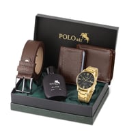 Polo Air Erkek Set Kombin Kemer Cüzdan Kartlık Parfüm Kol Saati Hediyelik Kutusunda Set PL-0963E (Kahverengi)