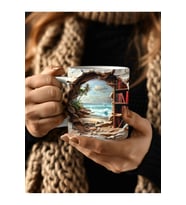 Kitaplık Kütüphane Baskılı 3D Tasarım Seramik Kupa Mug - Hediyelik Kupa Bardak (13)