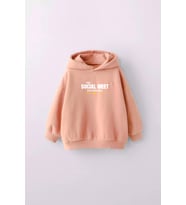KIZ ÇOCUK SOCIAL MEET BASKILI KAPÜŞONLU MANŞETLİ SWEATSHİRT (Somon)