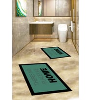 EVDEYA Baskılı Yıkanabilir Home Yazılı İkili Banyo Halısı Paspas Klozet Takımı, KLOZET-13-BEYAZ, (Yeşil)