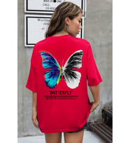 Unisex Butterfly Baskılı T-shirt (Kırmızı)