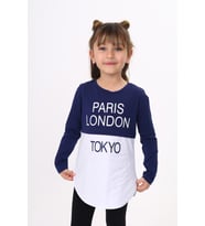 Toontoy Kız Çocuk Paris London Baskılı T-Shirt (Lacivert)