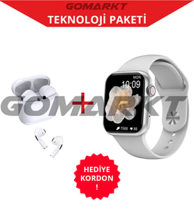 Huawei Uyumlu Watch 7 Pro Max Smart Watch Çift Tuş Aktif  Yeni Sürüm ve Yüksek Ses Kaliteli Pro 5 Bluetooth Kulaklık (Gümüş)