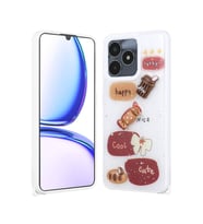 Realme C53 4G Kılıf Kabartma Figürlü Parlayan Sıvılı Simli Cevze Kapak (Beyaz)